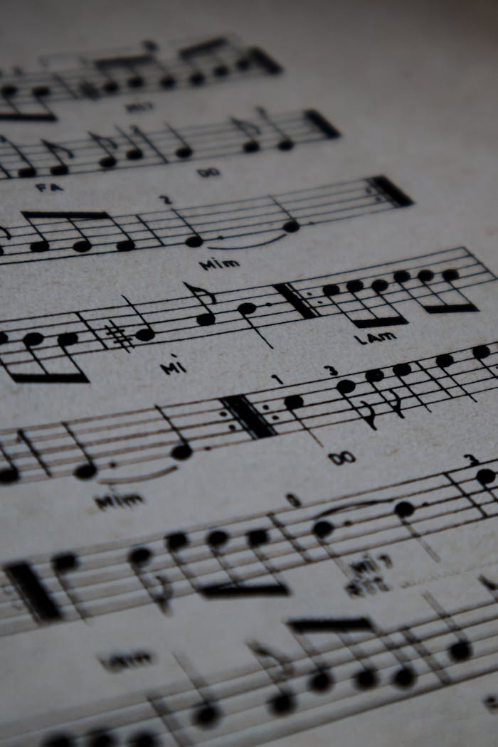 services-01 Detailed view of sheet music focusing on musical notes and symbols.